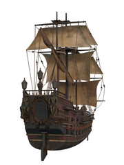 Poster - Old wooden pirate ship viewed from the stern. Isolated 3D illustration.