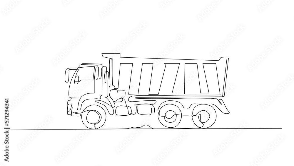Continuous line art or One Line drawing of dump truck for vector ...