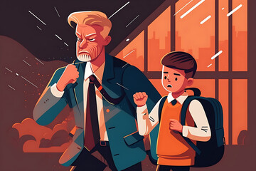 Flat vector illustration School teacher motivating a problematic school child outside of class  
