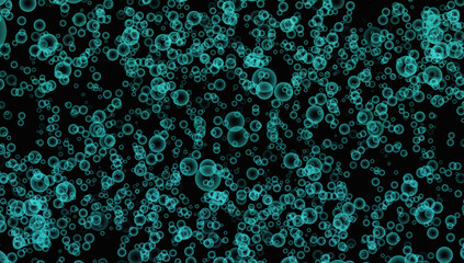 Poster - Sky blue big particle isolated on black background. Sky blue big glowing particles flying in whirlwind.