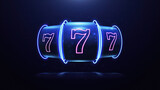 Fototapeta Przestrzenne - 3d render Neon slot machine hit jackpot 777