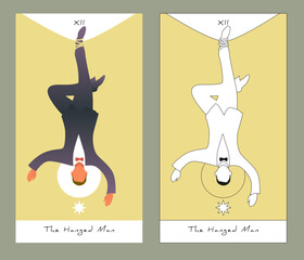 Wall Mural - Major Arcana Tarot Cards. Stylized design. The Hanged Man. Man in a suit hanging by one foot upside down