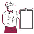 © taehee - A male chef's fun setting pose suggesting a menu.