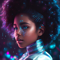 beautiful young black woman portrait in a science fiction environment