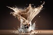 Cappuccino Kaffee und Milch Explosion - Studio Hintergrund bran und weiß - Generative AI