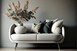 modern style interior with sofa and trendy vase, Home staging and minimalism concept