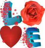 Fototapeta  - composition for valentine's day with letters, heart and rose