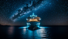 Cruise Ship At Night In The Middle Of The Sea, Generative AI