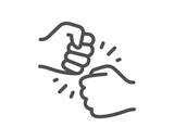 Fototapeta  - Fist bump line icon. Friends gesture hit sign. Bro hand symbol. Quality design element. Linear style fist bump icon. Editable stroke. Vector