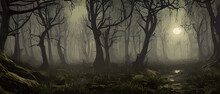 Print Terrifying Surreal Forest. Unreal World. Mysterious Forest, Danger, Fear, Anxiety. Mysterious Forest Landscape