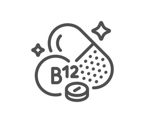 Poster - vitamin b12 line icon. cobalamin food nutrient sign. capsule or pill supplement symbol. quality desi