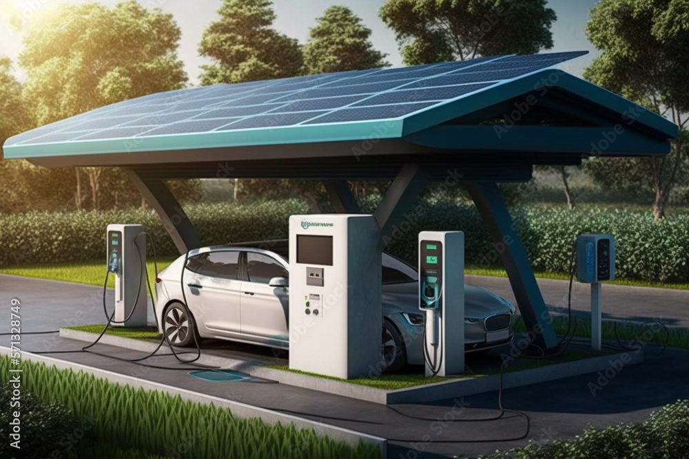 Electric car with solar panels charging station design and futuristic ...