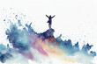 AI Generated Watercolor Silhouette of a Man on Sea Waves