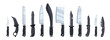 © Tartila - Knives collection. Sharp blade cooking tool for kitchen, folding combat knife, kitchenware for cutting of stainless steel cartoon flat style. Vector set