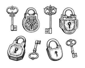 Vintage padlocks and keys collection.