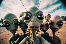 Aliens In The Desert Take A Selfie. Generative AI