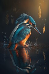 Wall Mural - Beautiful kingfisher in water. Generative AI.