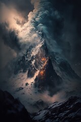 Sticker - Dramatic mountain with clouds. Generative AI.