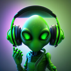 Wall Mural - alien dj in headphones