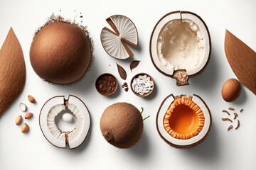 Wall Mural - Isolated coconuts against a white backdrop. Collection. Generative AI