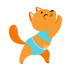 Canvas Print - Cute cat doing yoga. Adorable animal practicing stretching exercise cartoon vector illustration