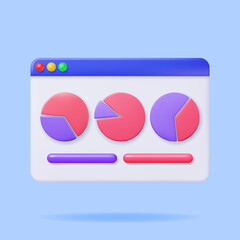 Poster - 3D Pie Diagram in Browser Window Isolated. Render Stock Pie Shows Growth or Success. Financial Item, Business Investment, Financial Market Trade. Money and Banking. Vector Illustration
