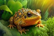 Orange toad sitting on moss