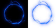 wispy magic light effect on transparent and black background. Lightning ring circle frame with plasma portal. round light effects in blue hologram neon circles. PNG