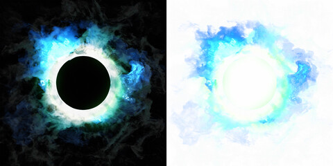 Poster - blue magic circle effect, shockwave of glowing energy, ring. abstract light effect element to implem