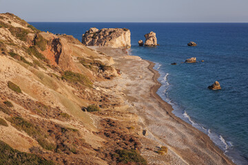 Sticker - Petra tou Romiou - Rock of the Roman also known as Aphrodite Rock near Paphos city in Cyprus island country