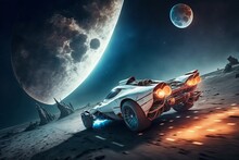 Fast Car Driving On The Moon