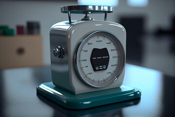 An old-fashioned table scales with weight stones for weighing  