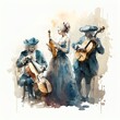 Watercolor illustration musicians, simple baroque style violin music sound bass volume instrumental concert musical opera string sheet music dark black wig impressionism middle ages  Generative AI 