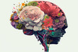 Positive thinking for the human brain, the birth of beautiful thoughts-flowers inside mental health concept