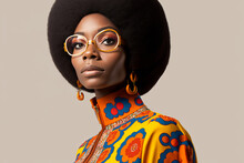1960s Vintage Fashion Portrait. Black Woman With Retro 60's Style. Generative Ai