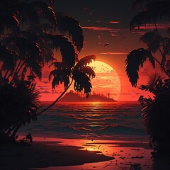 Wall Mural - sunset on the beach