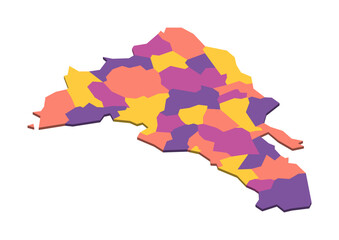 Dominican Republic political map of administrative divisions - provinces and national district. Isometric 3D blank vector map in four colors scheme.