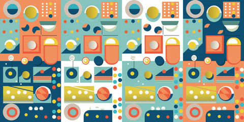 Aufkleber - Scandinavian abstractions and Swiss geometry. Seamless geometric pattern. Vector seamless pattern for wallpapers, textiles, pillows, notebooks, other prints.