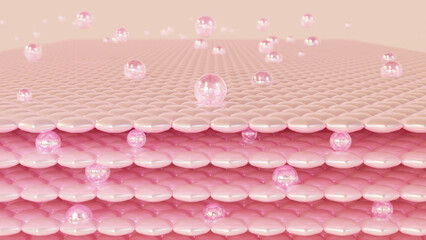 Poster - 3d rendering of cosmetics essentials combined with a magic serum. serum through the skin and reduce 