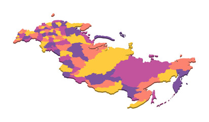 Russia political map of administrative divisions - oblasts, republics, autonomous okrugs, krais, autonomous oblast and 2 federal cities of Moscow and Saint Petersburg. Isometric 3D blank vector map in