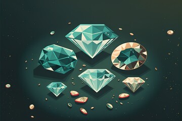 beautiful jewels (crystals, diamonds) flat illustration created with generative ai