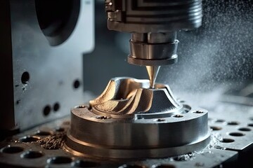 Poster - A metal product is polished by the robot. robot assisted ultra precise grinding of a metal product. Generative AI