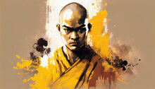 Portrait Of A Monk. Graffiti Style, Painting, Generative AI