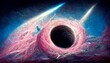 Colorful black hole in space illustration.