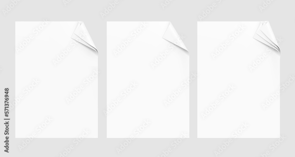 Three sheets with a curved edge. Vector illustration isolated on white ...