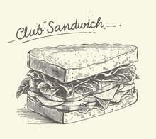 Hand Drawing Food Sketch Illustration Of Club Sandwich