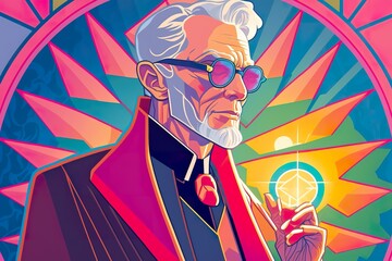 Illuminati priest man flat illustration created with Generative AI technology