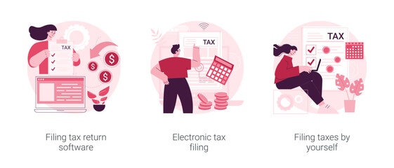 Poster - filing taxes by yourself abstract concept vector illustration set. filing tax return software, elect