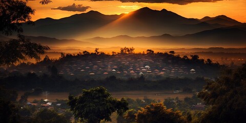 Wall Mural - Chiang Mai, Thailand's peaceful valley as the sun sets. Generative AI