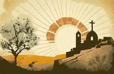 Church Bethlehem gospel grace bless blessed church congregation  sermon illustration landscape pathway artwork paradise sun light
Jesus Divine nature background  faith religion easter gerernative ai